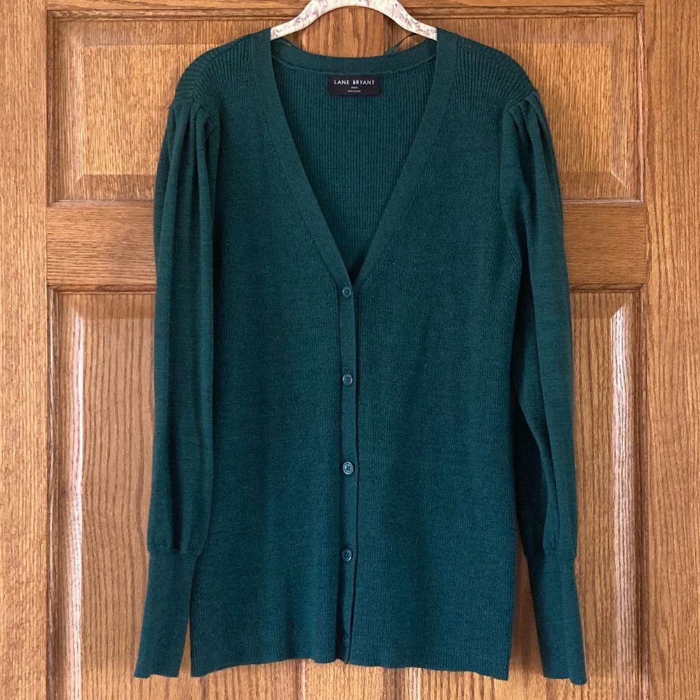 Lane Bryant Shimmery Green Button-up Cardigan Sweater 18/20